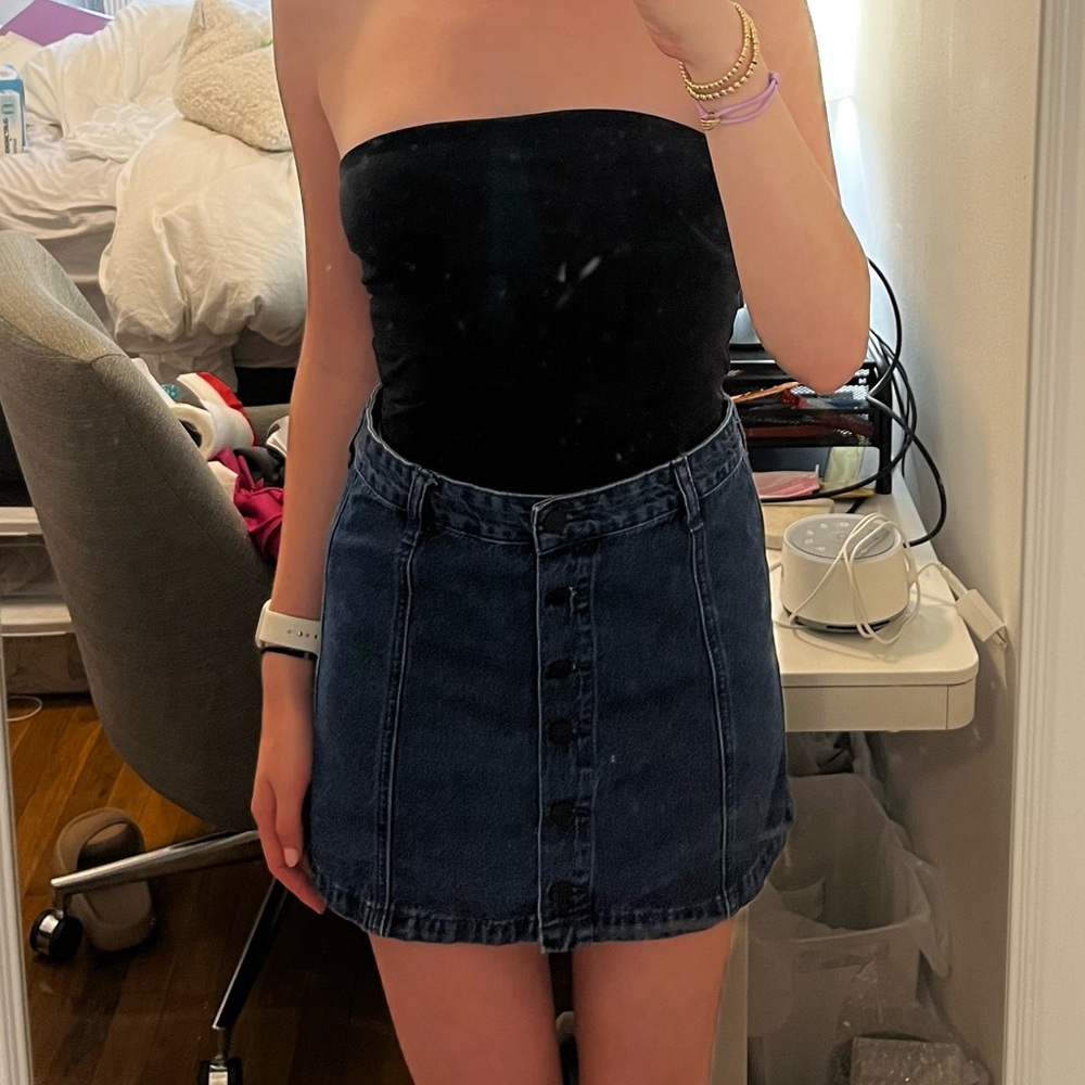 Forever 21 Button Down Blue Denim Mini Skirt